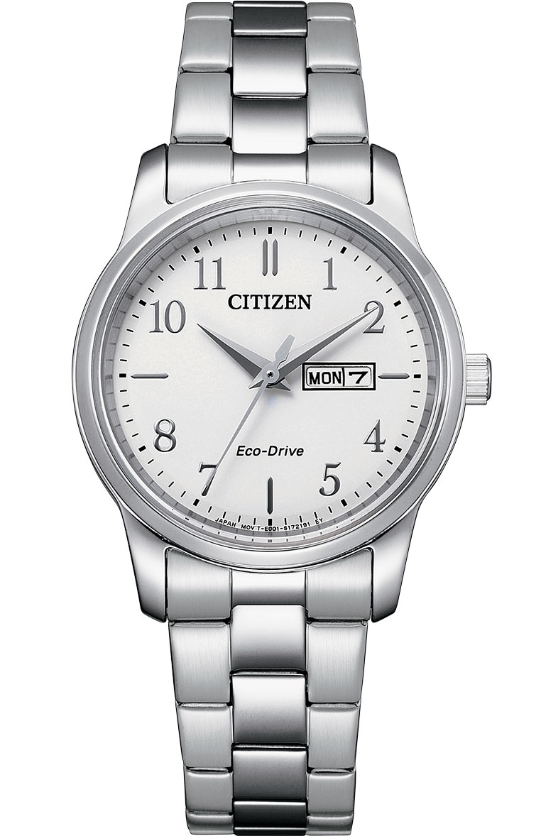 Citizen Eco-Drive damklocka med klassisk vit urtavla | EW3260-84A - Quartz - Silver - Damklocka - Rostfri stål - Härdat mineralglas
