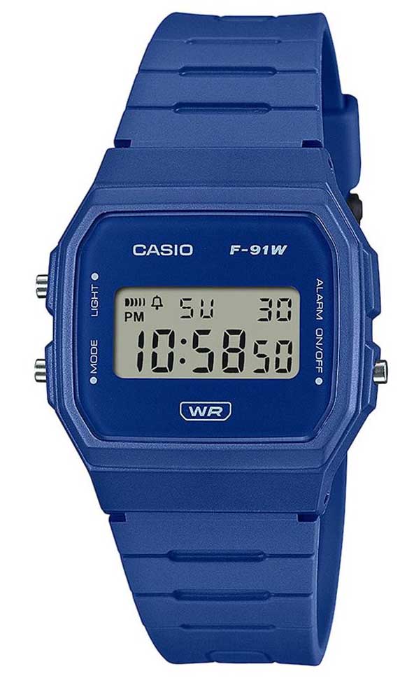Casio | Miljövänlig blå F-91W digital klocka med bio-baserat resinarmband | F-91WB-2A1EF - Digitalt - Blå - Unisex - Hartsled - Akryl
