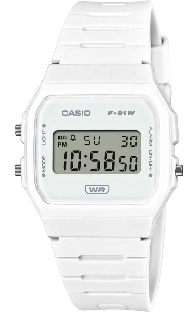 Casio | Klassisk vit F-91W digital klocka med bio-baserat band och hållbar stil | F-91WB-7AEF - Digitalt - Svart - Unisex - Hartsled - Akryl