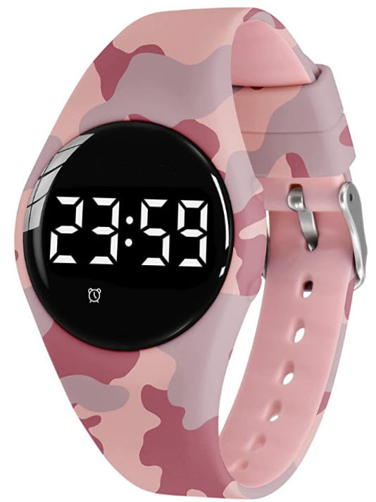 Träningsrutiner för barn rosa kamouflage sportklocka | FIBEX15V2PINKCAMO - Digitalt - Ljusröd Rosa - Unisex - Silikon -