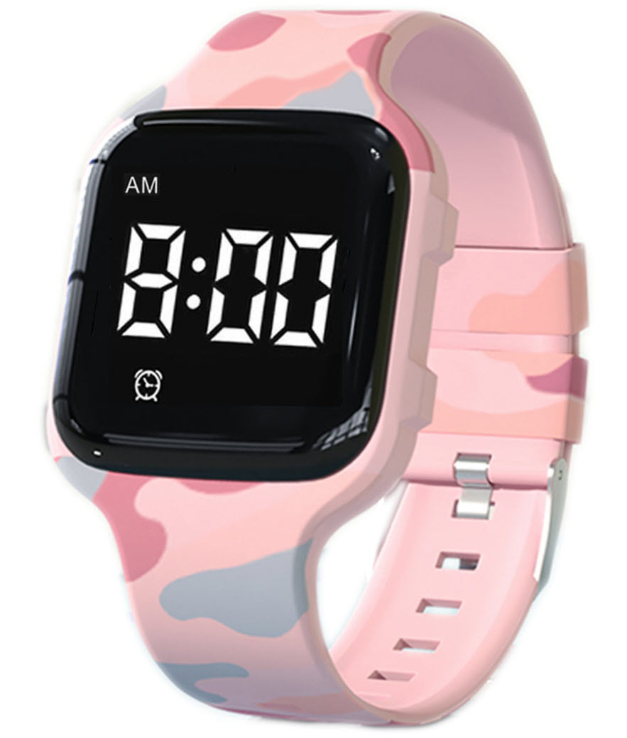 Glöm aldrig viktiga rutiner rosa kamouflage påminnelseklocka | FIBEX15V10 - Digitalt - Ljusröd - Unisex - Silikon -