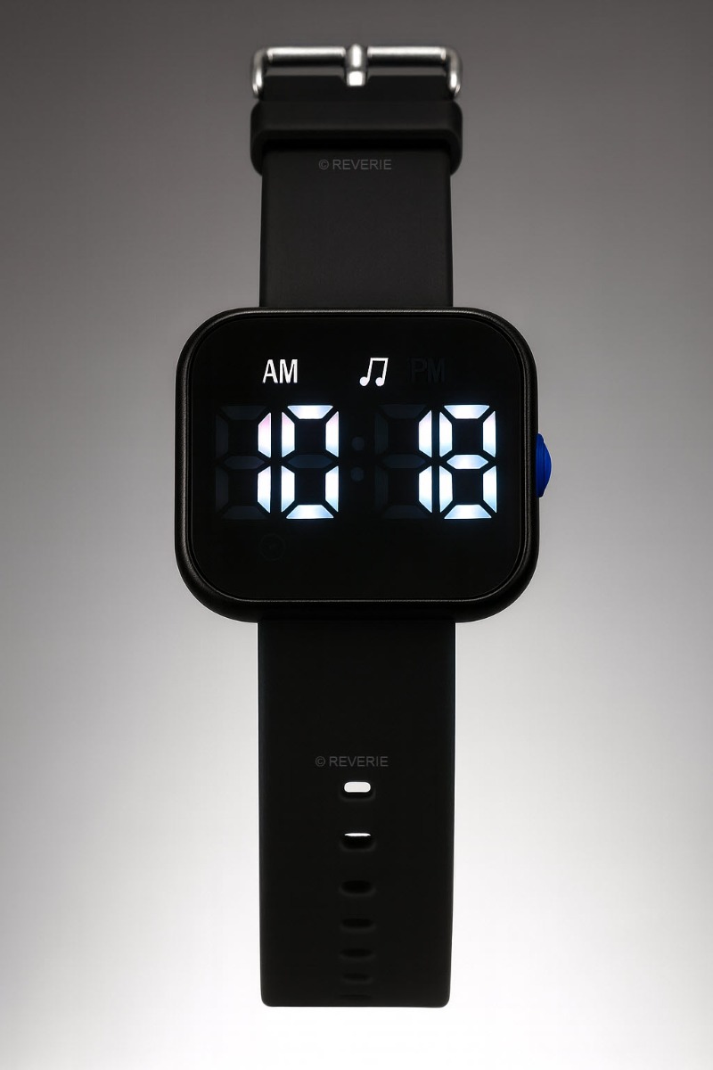 Fibex 16 Alarms Vibrating & Acustic Reminder Watch - Black - Digitalt - Svart - Unisex - Silikon -