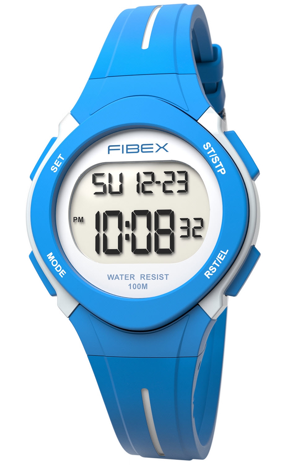 Digital barnklocka med dubbeltid blå | FIBEX19EN001 - Digitalt - Blå Vit - Unisex - Silikon -