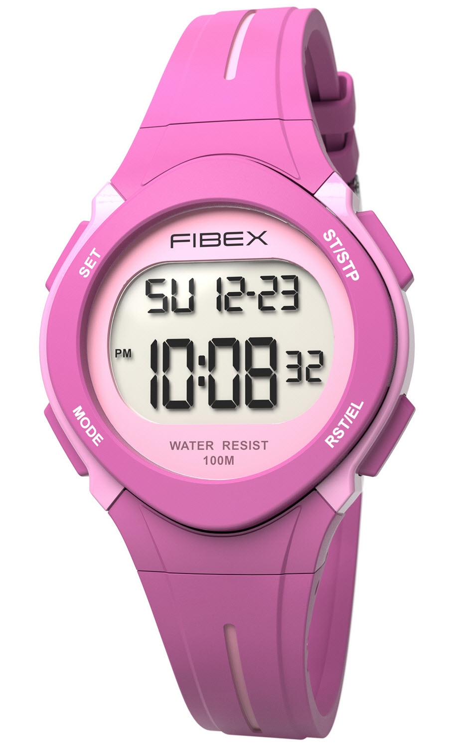 Digital flickklocka med funktioner rosa | FIBEX19EN002 - Digitalt - Ljusröd - Unisex - Silikon -