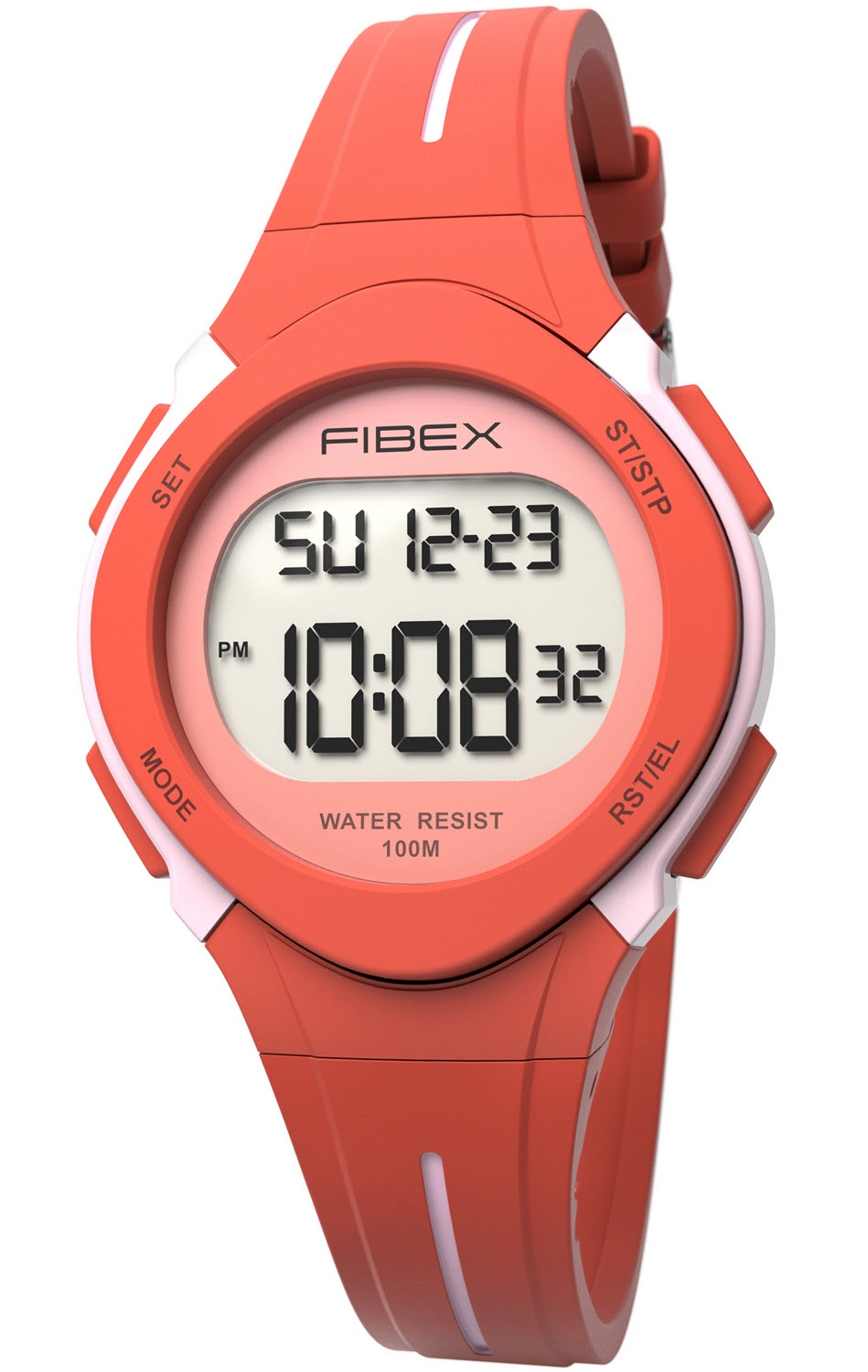 Digital sportklocka med dubbeltid korall | FIBEX19EN003 - Digitalt - Ljusröd Röd - Unisex - Silikon -