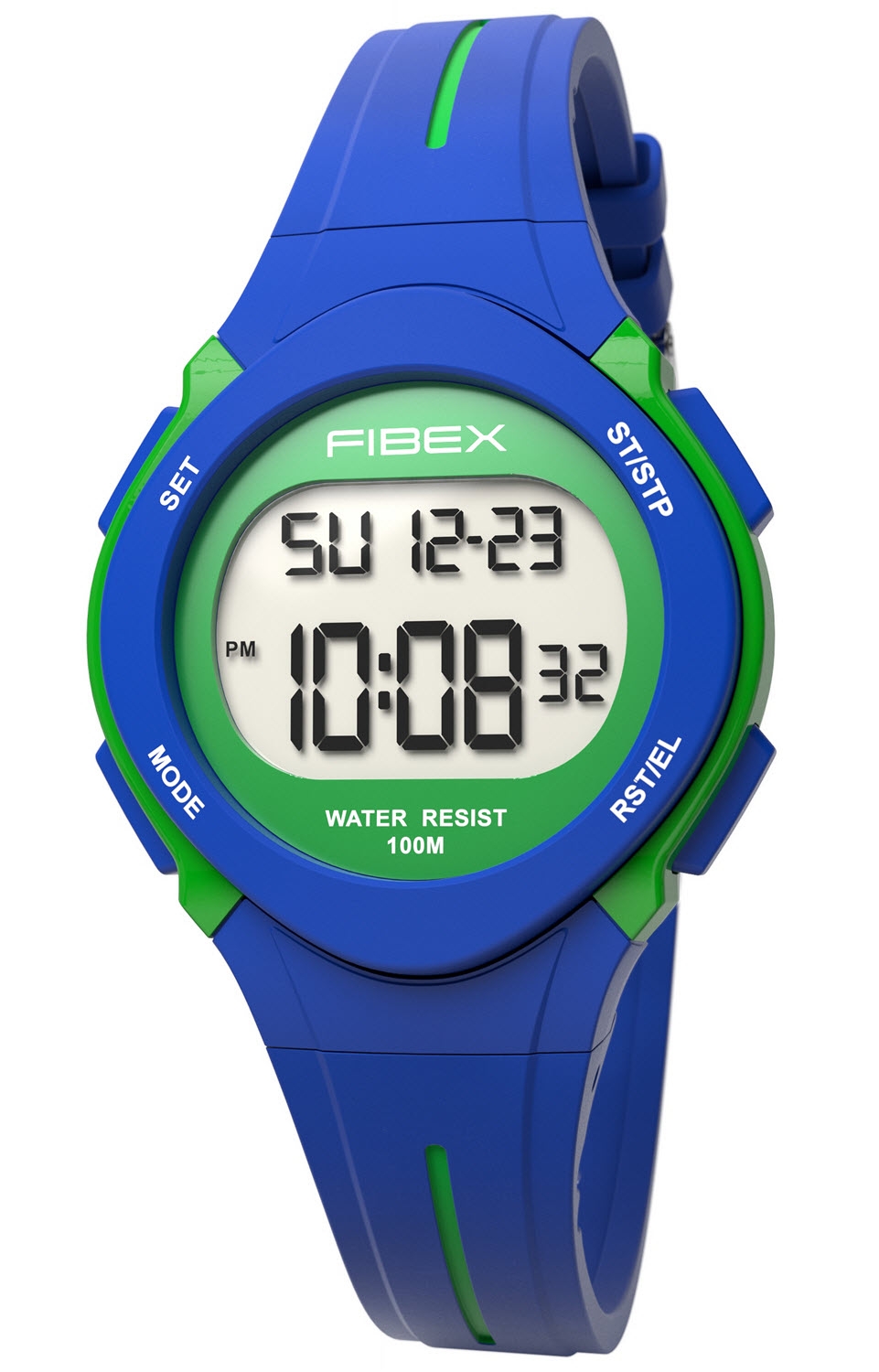 Digital pojkklocka med funktioner blå och grön | FIBEX19EN005 - Digitalt - Blå Grön - Unisex - Silikon -