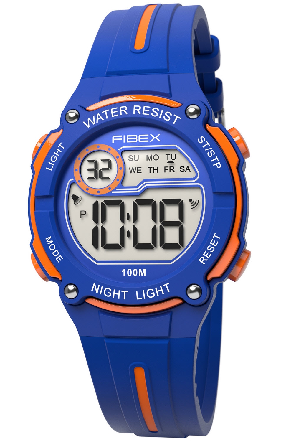 Pojkarnas digitala simklocka blå och orange | FIBEX76IP004 - Digitalt - Blå Orange - Unisex - Silikon -