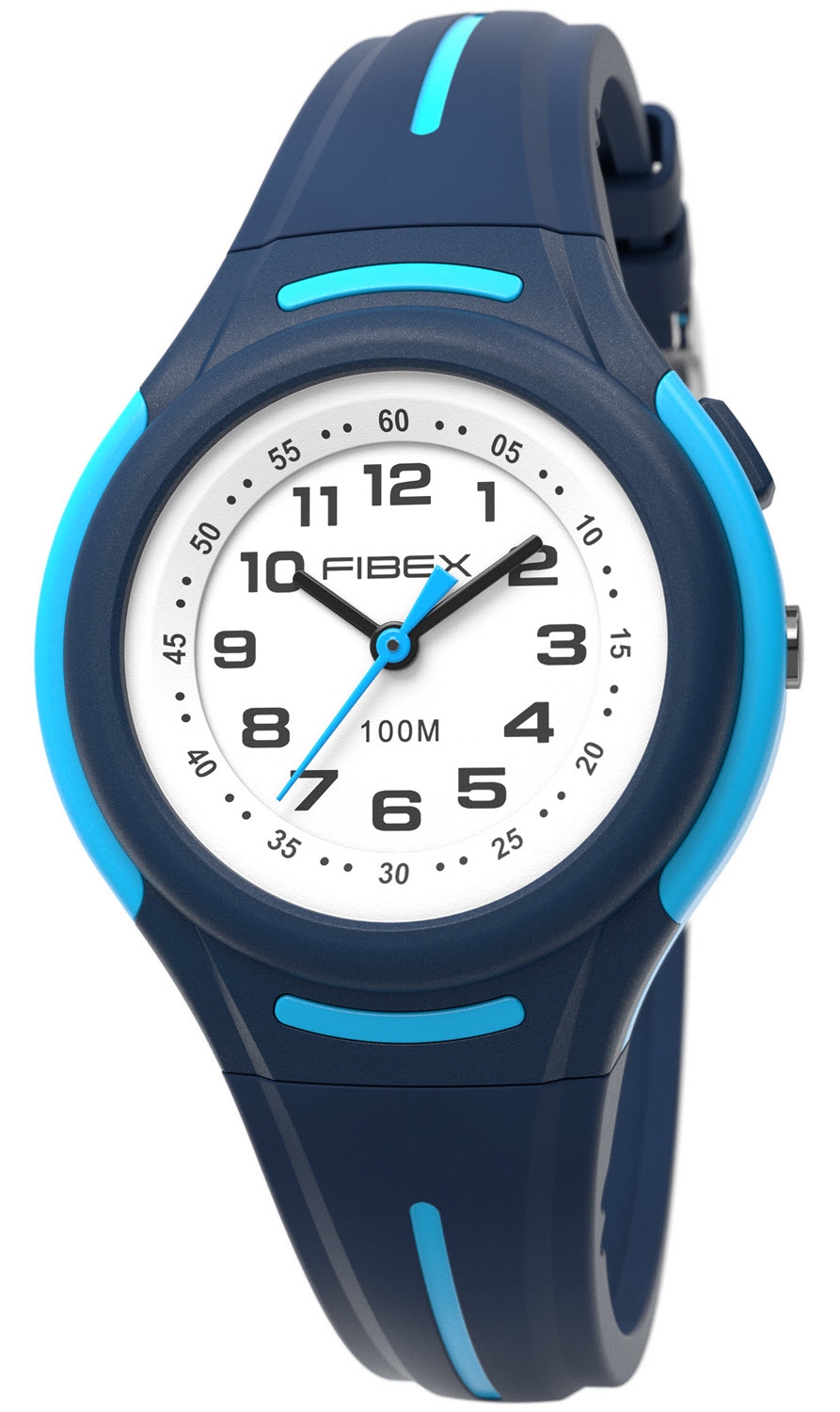 Marinblå simklocka med ljus | FIBEXAAD02 - Quartz - Blå - Unisex - Silikon -