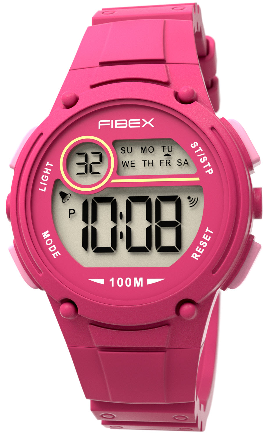 Digital flickklocka timer och väckarfunktion | FIBEX84BAP02 - Digitalt - Ljusröd Rosa - Unisex - Silikon -