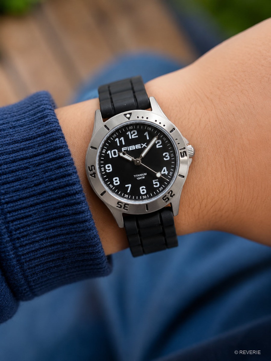 Svart-silver titanmodell med mörk urtavla | FIBEXTIA08 - Quartz - Silver Titan - Unisex - Silikon - Härdat mineralglas