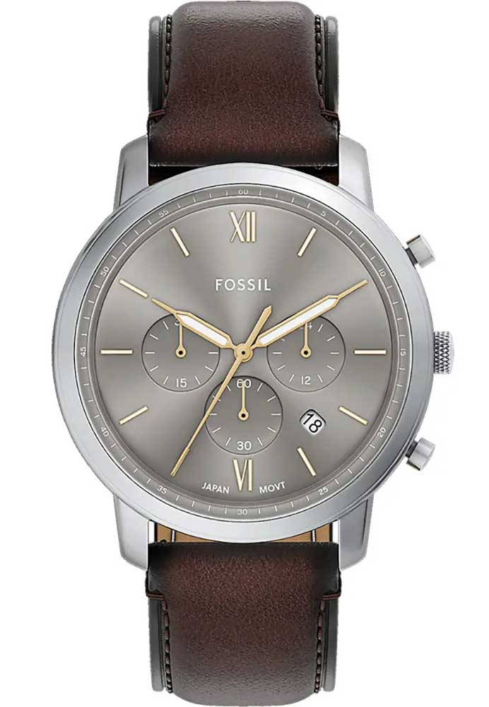Fossil Neutra FS6129 - Quartz - Silver - Unisex - Läder - Härdat mineralglas