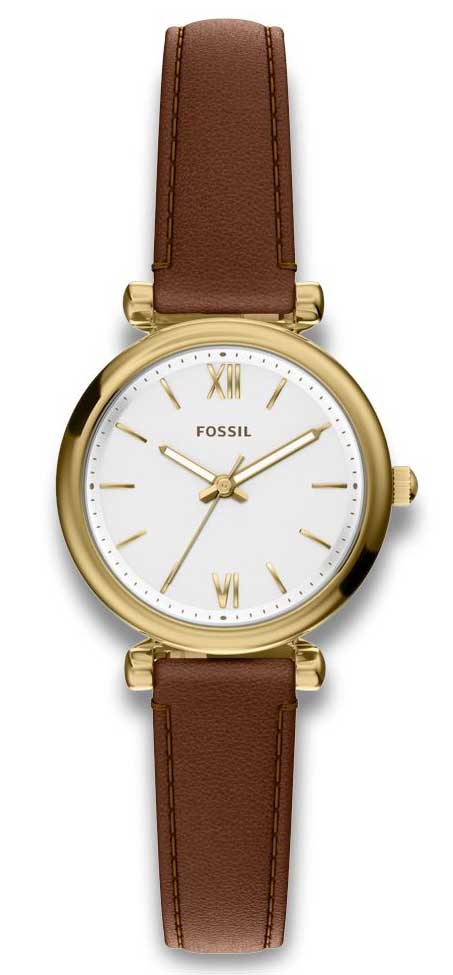 Fossil Carlie ES5464 - Quartz - Guld - Damklocka - Läder - Härdat mineralglas