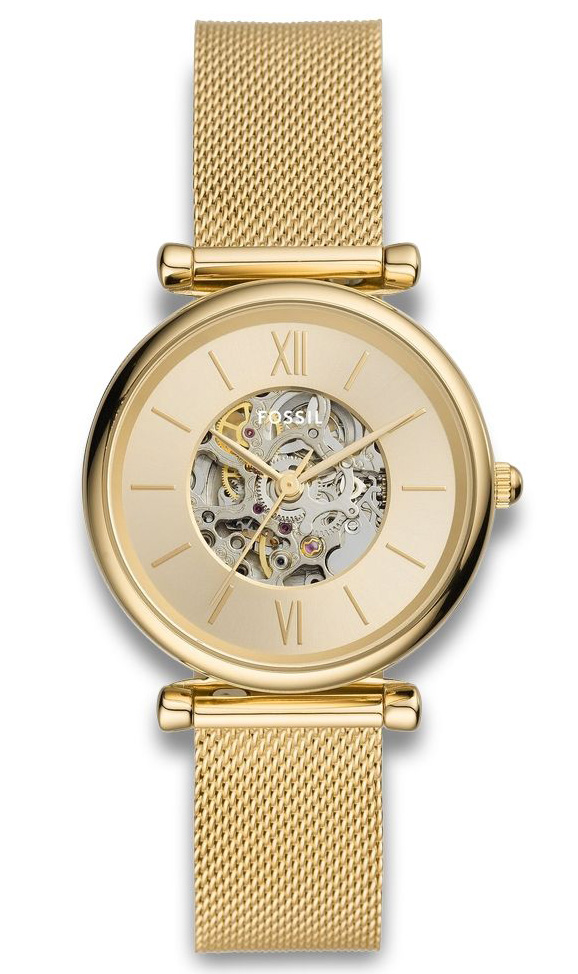 Fossil Carlie Automatic ME3250 - Automatisk - Guld - Damklocka - Mesh - Härdat mineralglas