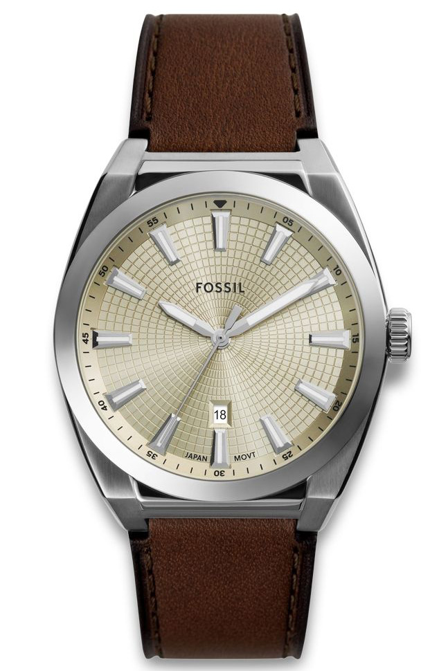 Fossil Everett FS6071 - Quartz - Silver - Herrklocka - Läder - Härdat mineralglas