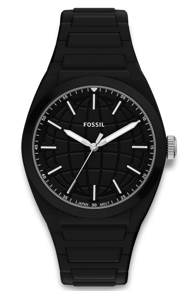 Fossil Mens Black Silicone 42mm - Quartz - Svart - Herrklocka - Silikon - Härdat mineralglas
