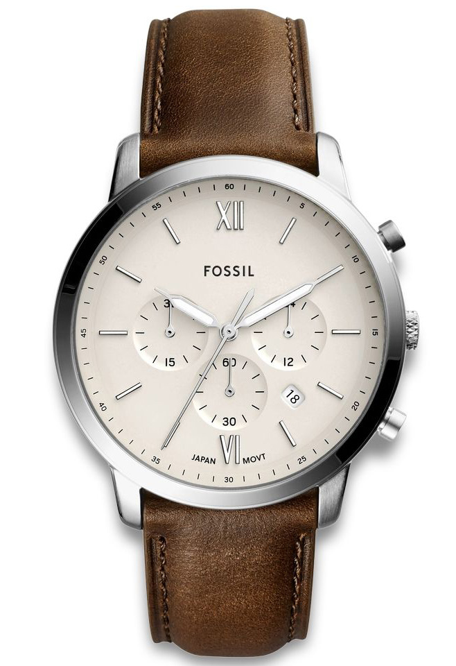 Fossil Neutra FS5380 - Quartz - Silver - Herrklocka - Läder - Härdat mineralglas