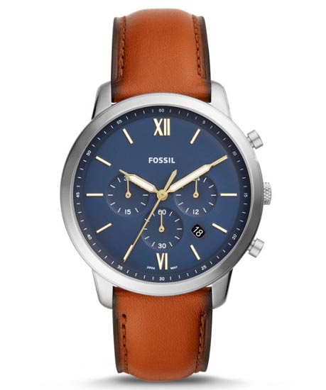 Kronografklocka med självlysande beläggning - Fossil Neutra Chronograph FS5453 - Quartz - Silver - Herrklocka - Läder - Härdat mineralglas