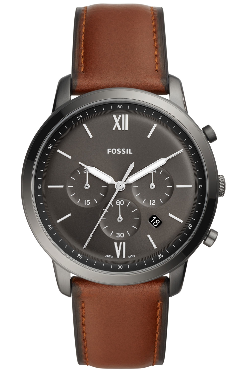 Gammaldags elegans, modern funktion - Fossil Neutra Chrono FS5512 - Quartz - Grå - Herrklocka - Läder - Härdat mineralglas