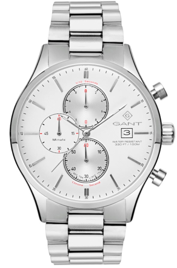 Kronograf i stål, med 10 bar vattentäthet - Gant Vermont II G104001 - Quartz - Silver - Herrklocka - Rostfri stål - Härdat mineralglas