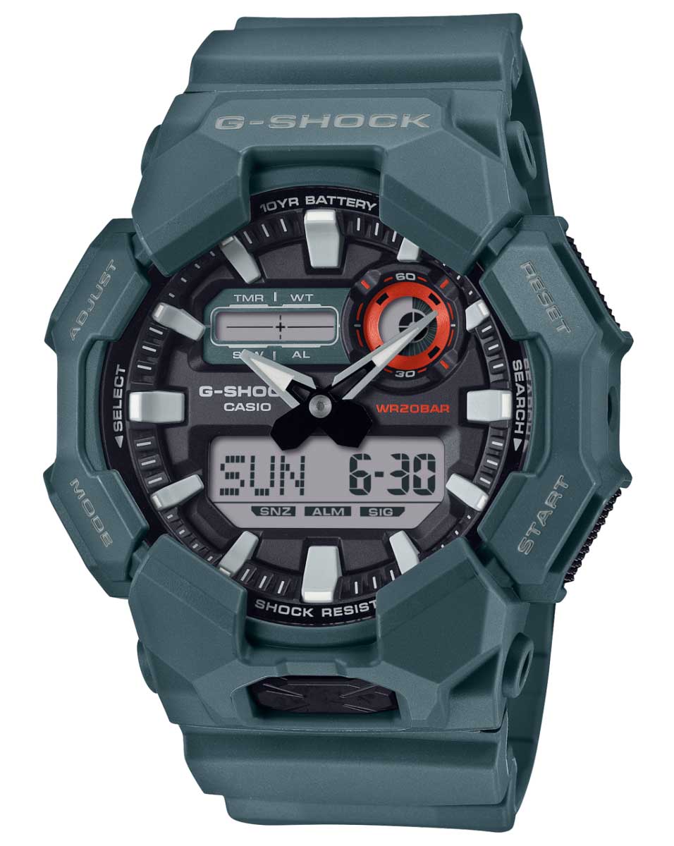 Casio G-Shock GA-010-2AER - Analog-digital-mix - Grå Grön - Herrklocka - Harts - Härdat mineralglas