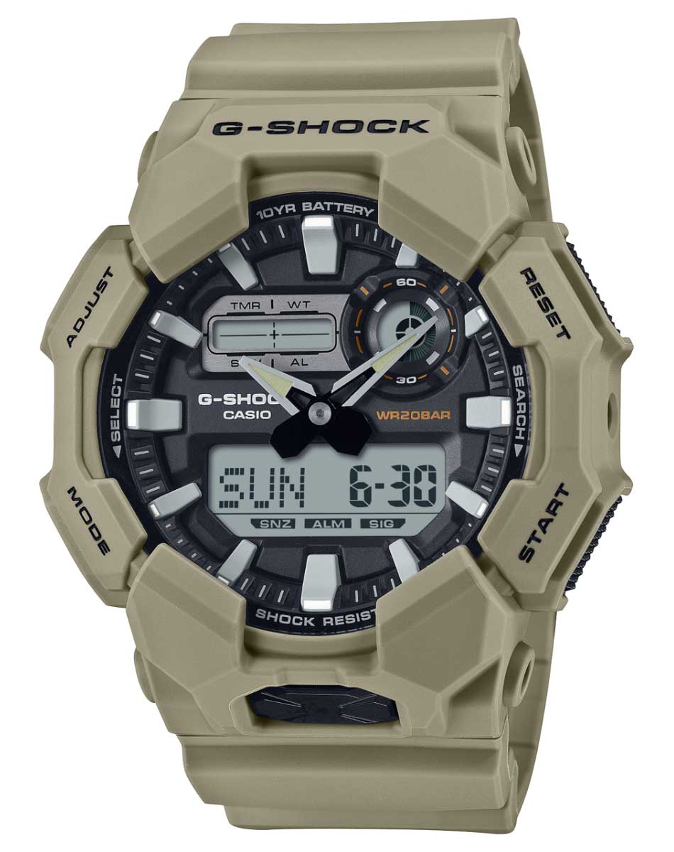 Casio G-Shock GA-010-5AER - Analog-digital-mix - Grå Grön - Herrklocka - Harts - Härdat mineralglas