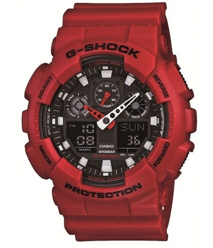 Casio | Röd sportig G-Shock med professionella funktioner | GA-100B-4AER - Analog-digital-mix - Röd - Herrklocka - Harts - Härdat mineralglas
