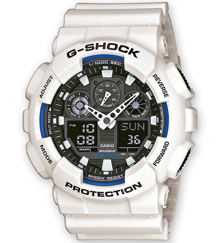 Casio | Vit G-Shock med analog och digital display för professionella sporter | GA-100B-7AER - Analog-digital-mix - Vit - Herrklocka - Harts - Härdat.