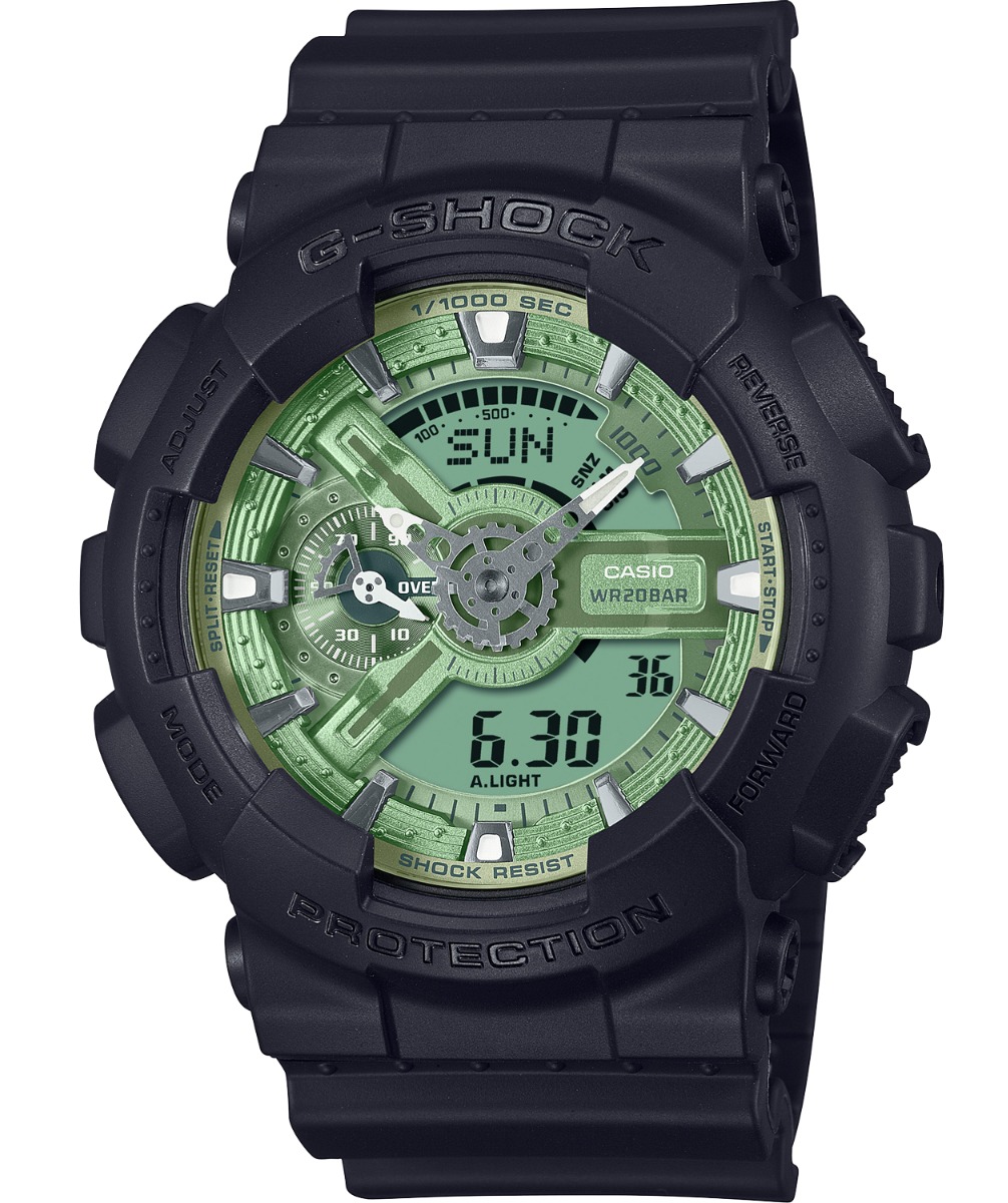 Casio | Militärgrön G-Shock med digital-analog display och 200M skydd | GA-110CD-1A3ER - Analog-digital-mix - Svart - Herrklocka - Harts - Härdat...