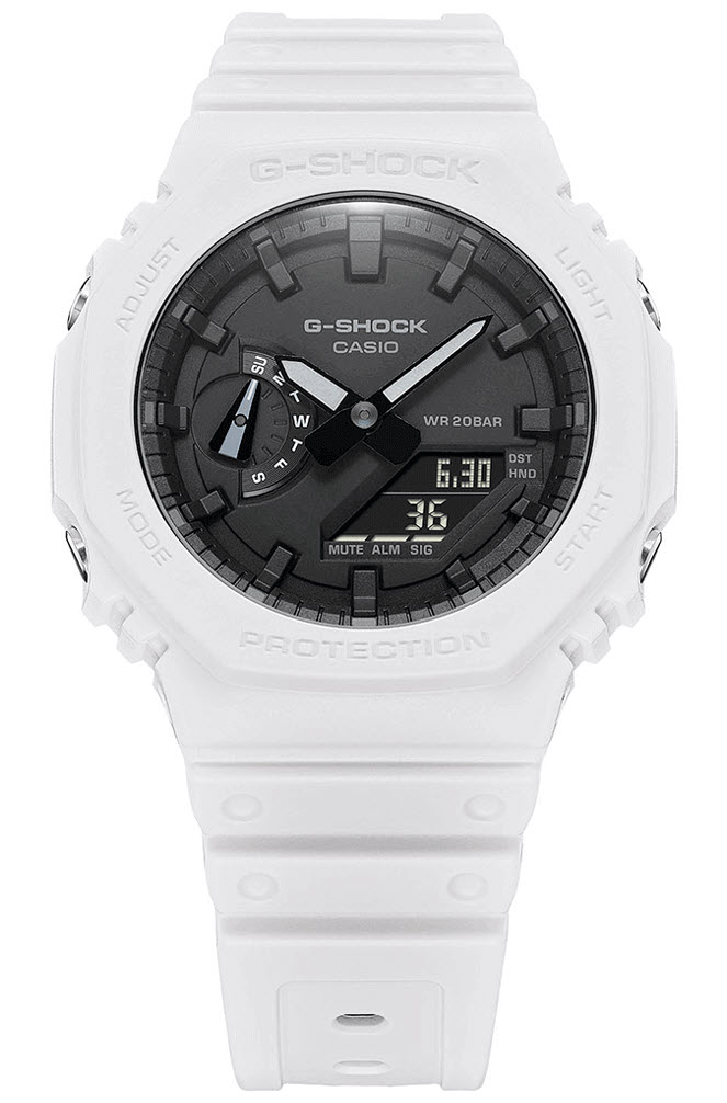 Casio | Vit digital G-Shock med Carbon Core Guard och 200M skydd | GA-2100-7AER - Analog-digital-mix - Vit - Herrklocka - Silikon - Härdat mineralglas