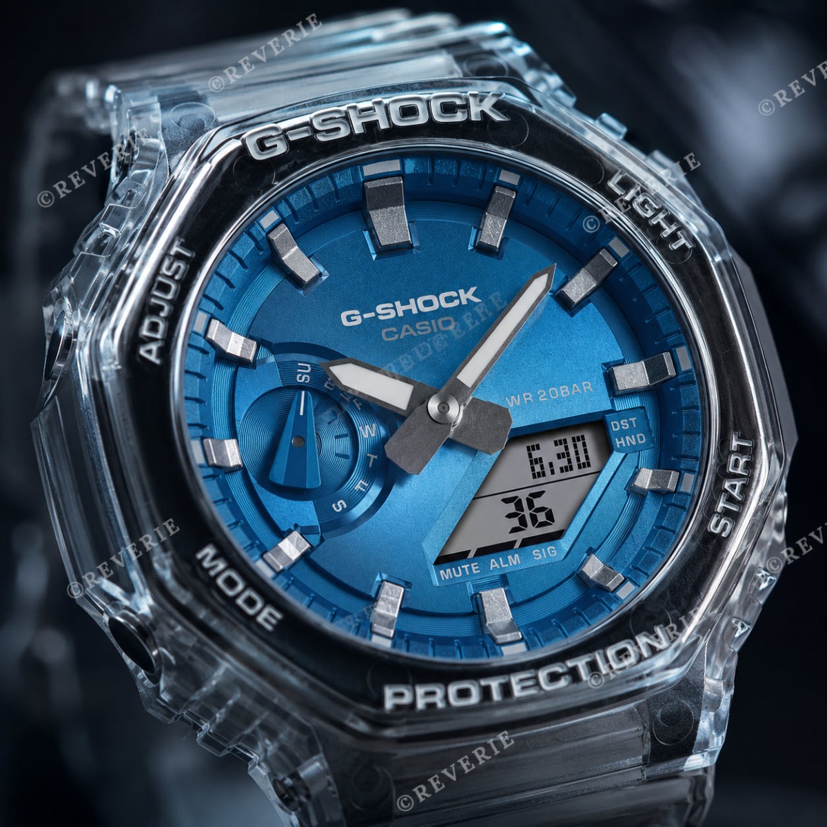 Casio G-Shock Transparent Blue Analog-Digital 45mm - Analog-digital-mix - Plast - Herrklocka - Harts - Härdat mineralglas