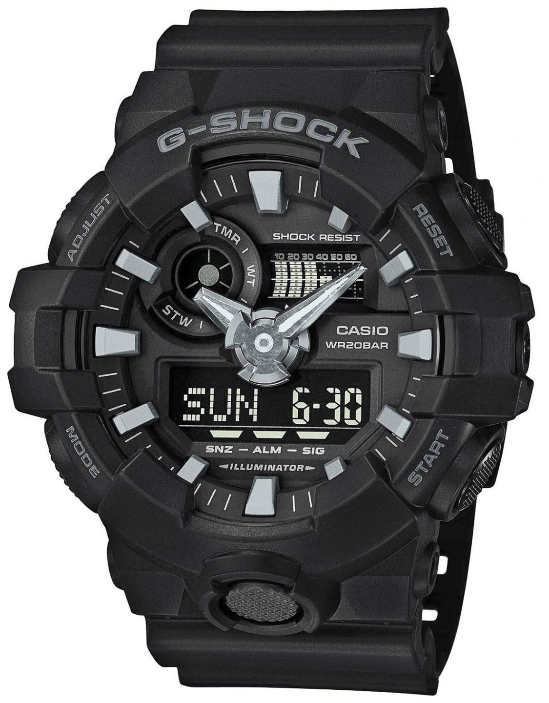 Casio | Svart G-Shock med Super Illuminator och dubbeltid | GA-700-1BER - Analog-digital-mix - Svart - Herrklocka - Harts - Härdat mineralglas