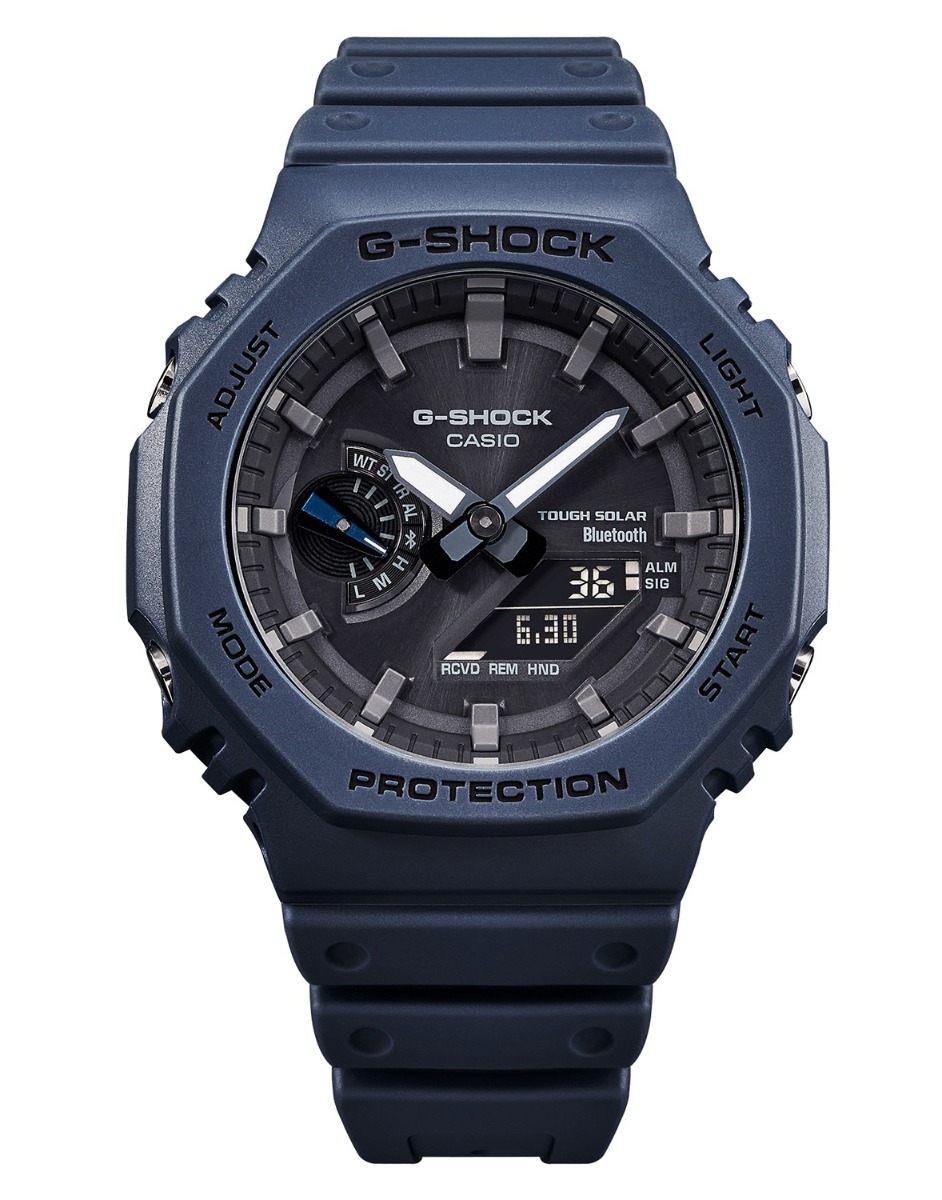 Casio | Blå solcellsdriven G-Shock med Bluetooth och Carbon Core Guard | GA-B2100-2AER - Analog-digital-mix - Blå - Herrklocka - Harts - Härdat 