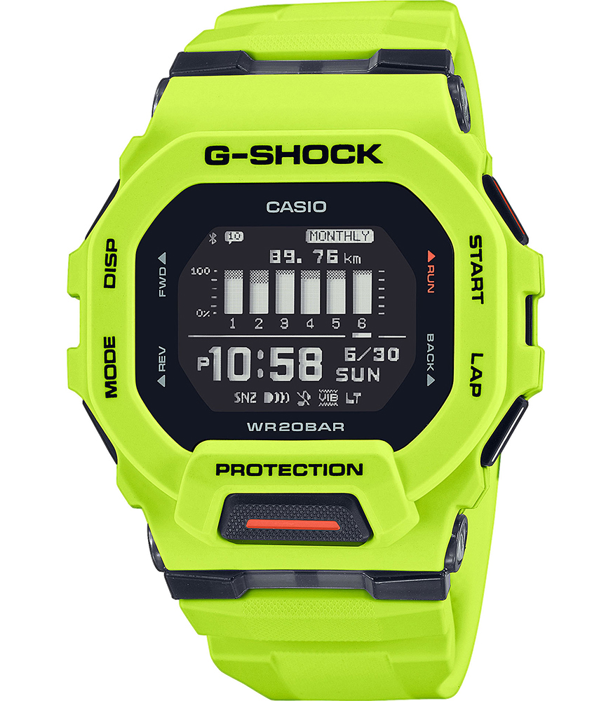 Casio | Limegrön GPS fitnessklocka med stegräknare och 200M vattentäthet | GBD-200-9ER - Digitalt - Grön - Herrklocka - Harts - Härdat mineralglas