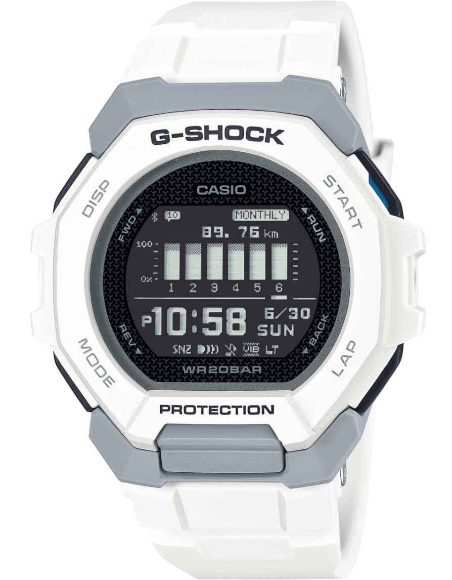 Casio | G-Shock G-Squad fitnessklocka med vit digital display och sportig design | GBD-300-7ER - Digitalt - Vit - Herrklocka - Harts - Härdat 