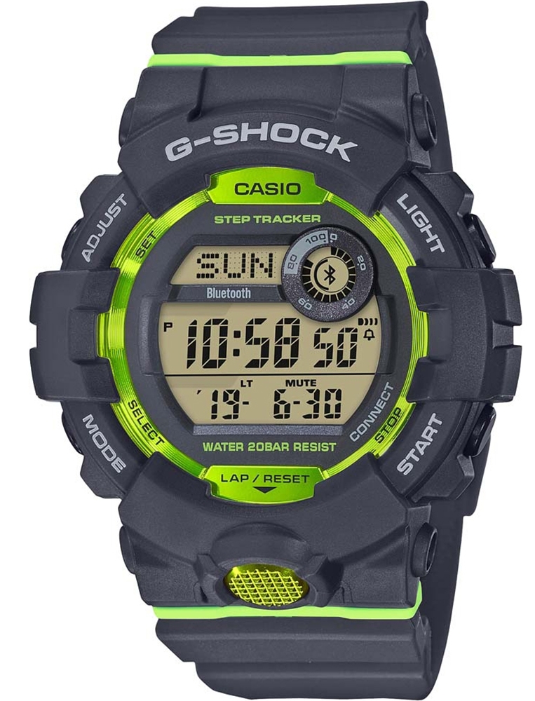 Casio | G-Squad G-Shock fitnessklocka med stegräknare | GBD-800-8ER - Digitalt - Grå Grön - Herrklocka - Harts - Härdat mineralglas