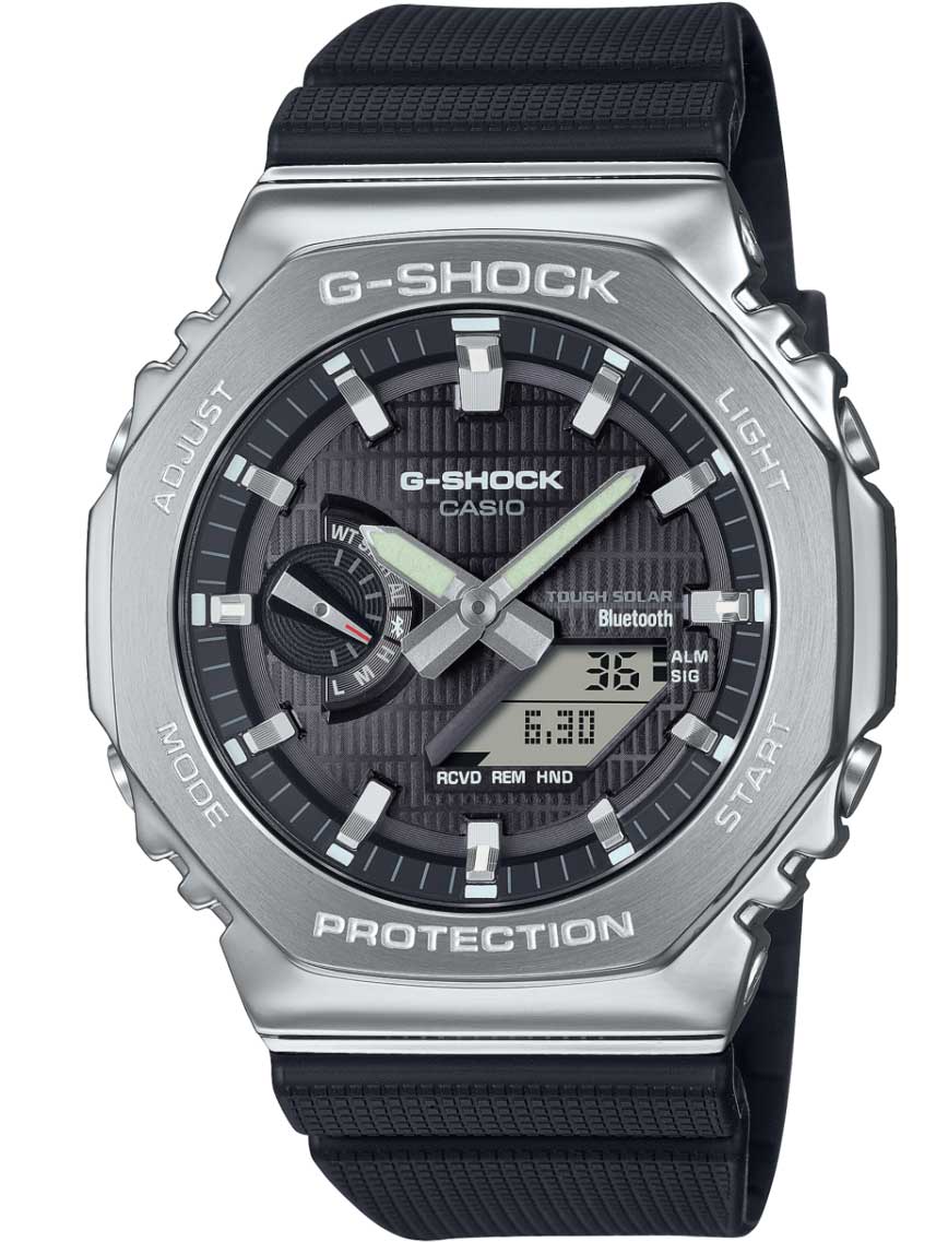 Casio | Connected Solar G-Shock Metal Series med oktagonal design och robust konstruktion | GBM-2100-1AER - Analog-digital-mix - Silver - Herrklocka -