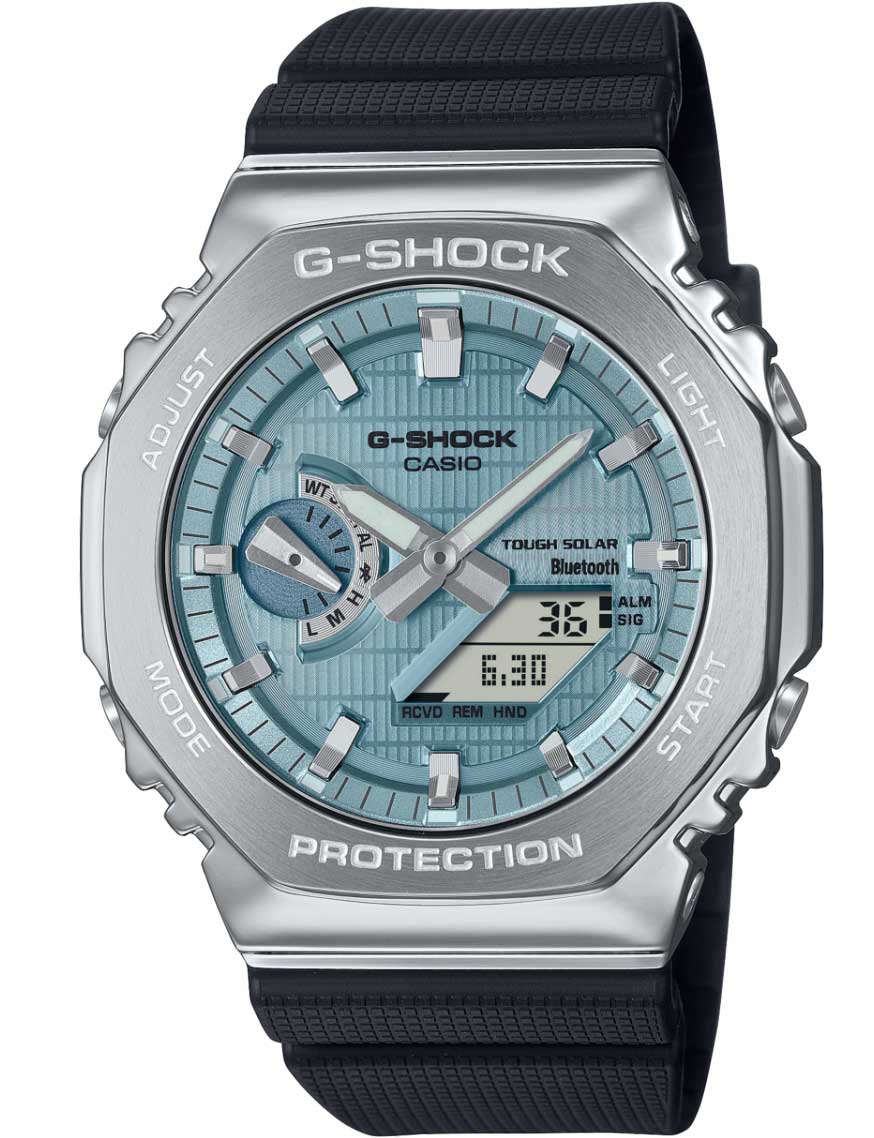 Casio | Sky Blue Solar G-Shock med Bluetooth och solenergi | GBM-2100A-1A2ER - Analog-digital-mix - Silver - Herrklocka - Harts - Härdat mineralglas