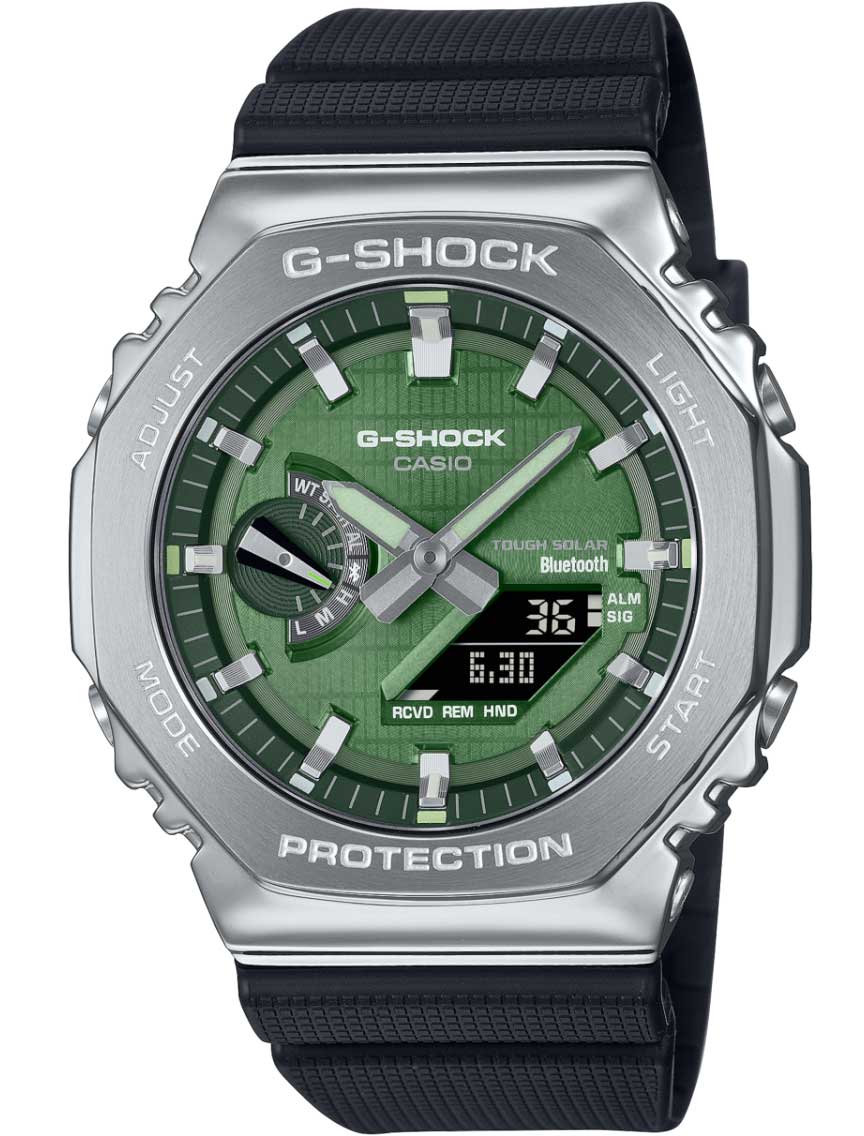Casio | Smart Solar G-Shock med grön metall och miljövänlig ansluten design | GBM-2100A-1A3ER - Analog-digital-mix - Silver - Herrklocka - Harts - 