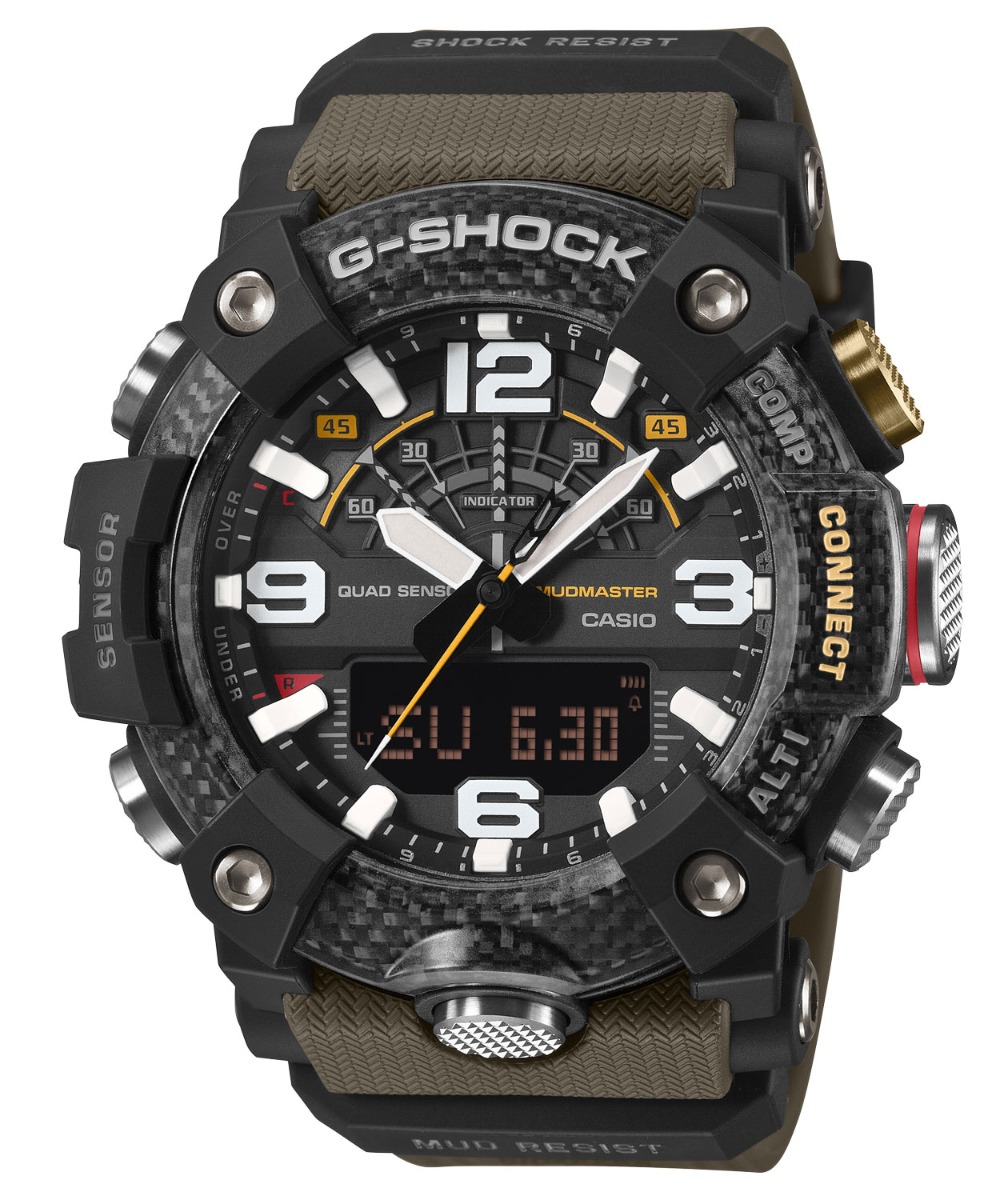 Casio Master of G - Land Mudmaster GG-B100X-1A3ER - Analog-digital-mix - Röd Svart - Herrklocka - Textil - Härdat mineralglas