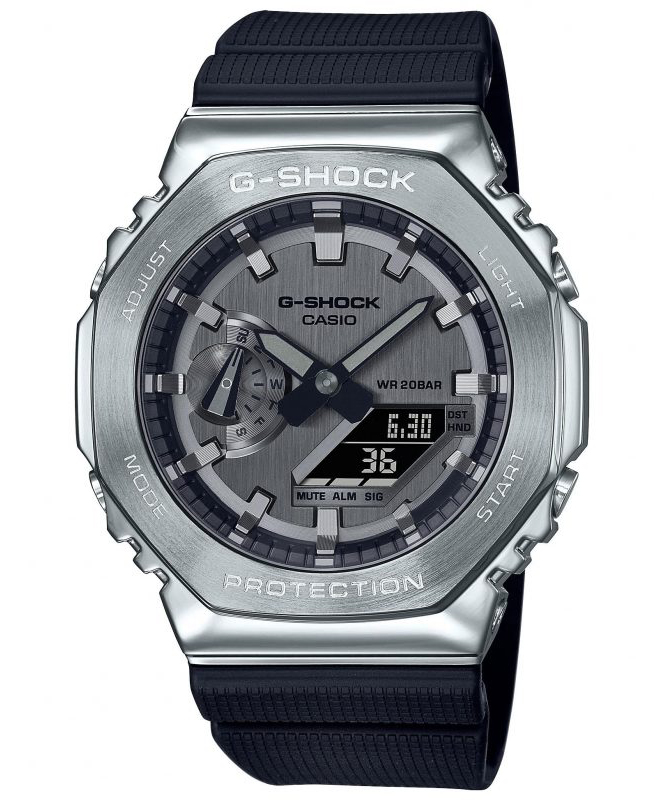 Casio | Metallramklocka i åttakantig design och rostfritt stål | GM-2100-1AER - Analog-digital-mix - Silver - Herrklocka - Harts - Härdat mineralglas