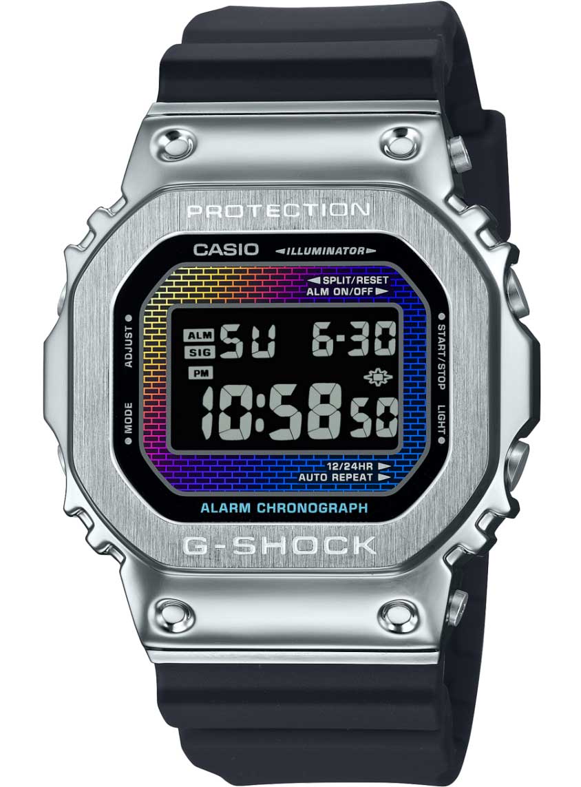 Casio | G-Shock Rainbow Steel med iridescent bezel och digital display | GM-5600RW-1ER - Digitalt - Silver - Herrklocka - Harts - Härdat mineralglas