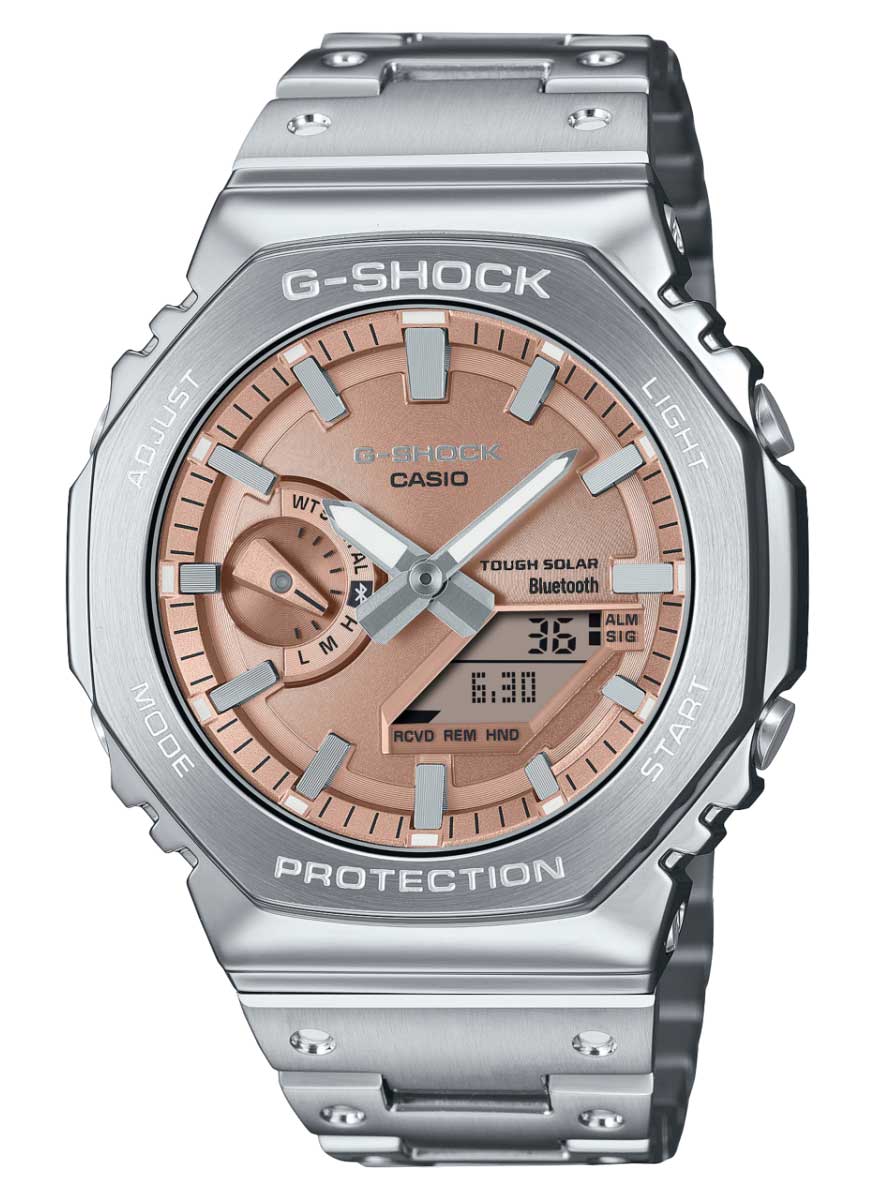 Casio | Full Metal Copper G-Shock med Bluetooth, solenergi och oktagonal design | GM-B2100AD-5AER - Analog-digital-mix - Silver - Herrklocka - Rostfri