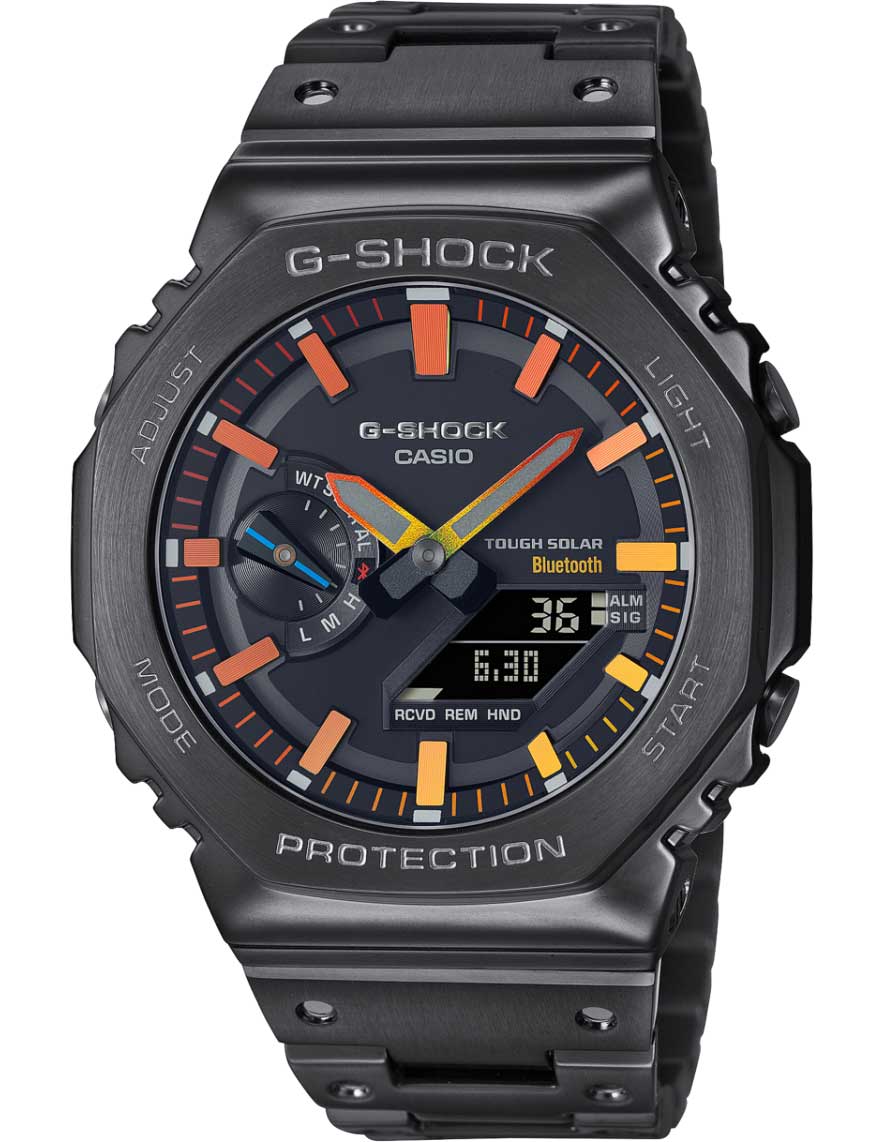 Casio | Full Metal G-Shock med gradientaccenter, Bluetooth och solenergi | GM-B2100BPC-1AER - Analog-digital-mix - Svart - Herrklocka - Rostfri stål -