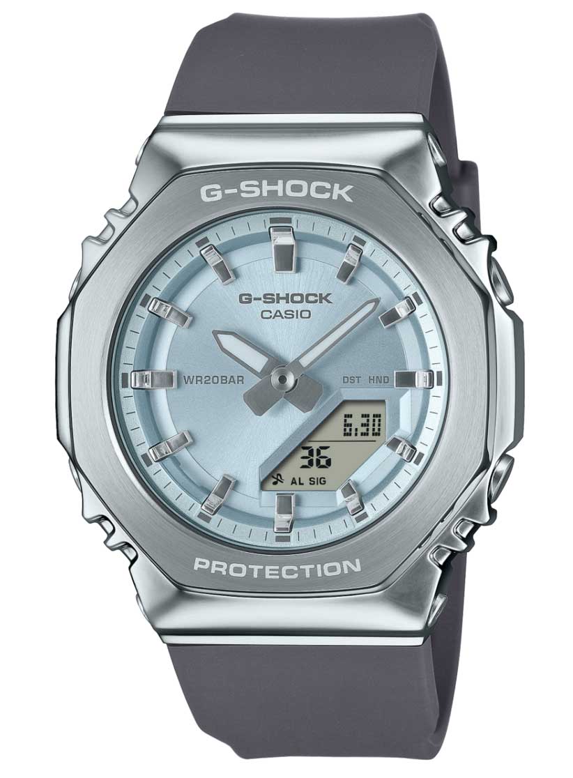 Casio | Oktagonal stål G-Shock med biohartsband och 200M vattentäthet | GM-S2110-2AER - Analog-digital-mix - Silver - Damklocka - Harts - Härdat...