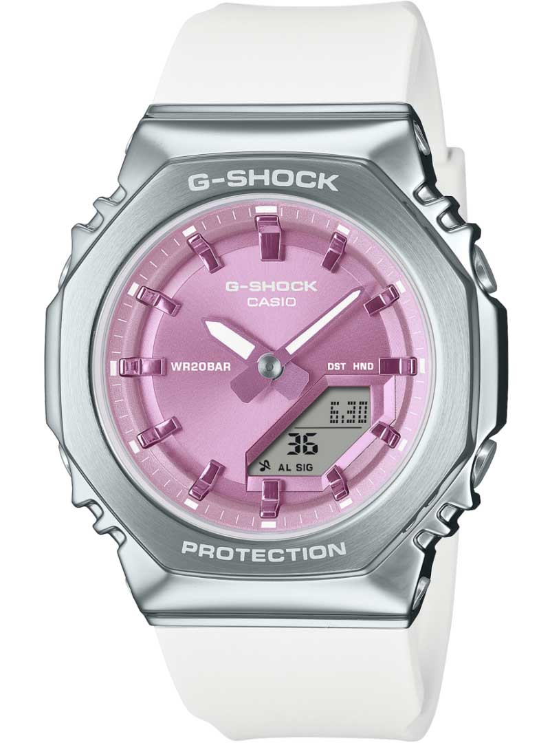 Casio | Metallram G-Shock damklocka med biohartsband och 200M skydd | GM-S2110-7A6ER - Quartz - Silver - Damklocka - Harts - Härdat mineralglas
