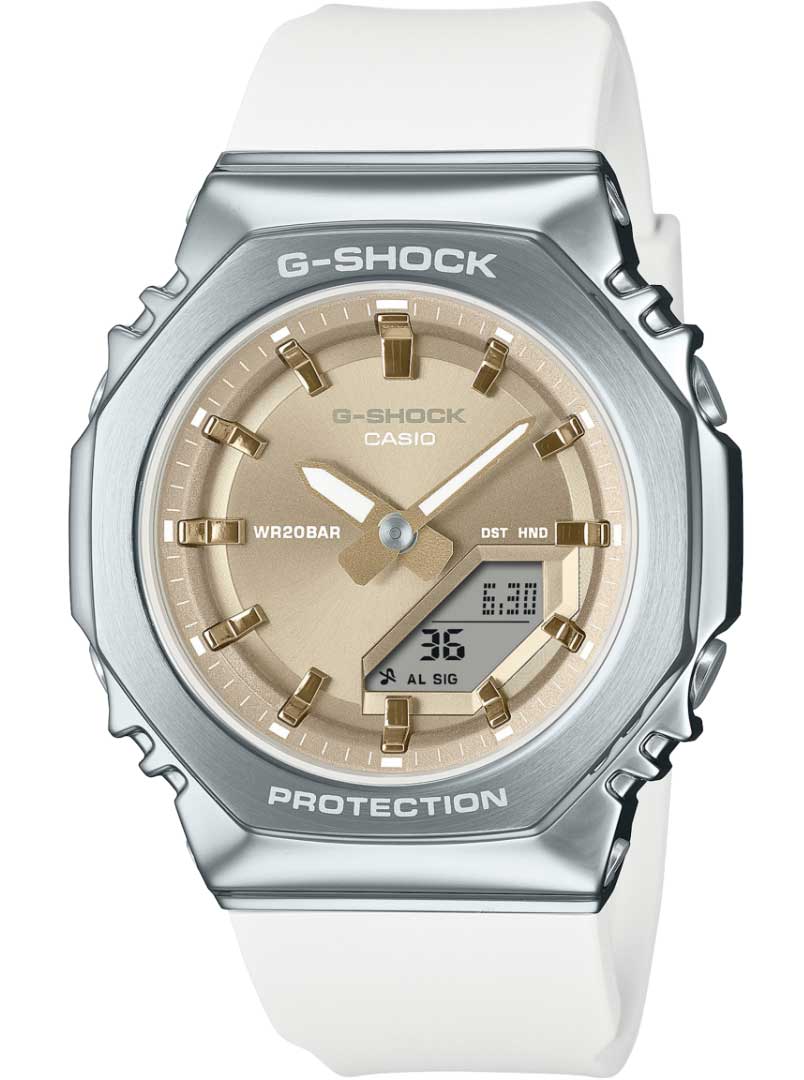 Casio | Miljövänlig G-Shock med metal bezel och digital display | GM-S2110-7A9ER - Quartz - Silver - Damklocka - Harts - Härdat mineralglas