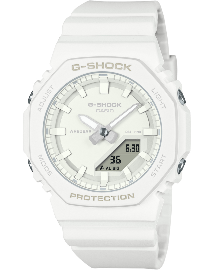 Casio | Vit digital-analog G-Shock med bio-baserad design och miljövänlig konstruktion | GMA-P2100-7AER - Analog-digital-mix - Vit - Herrklocka - 
