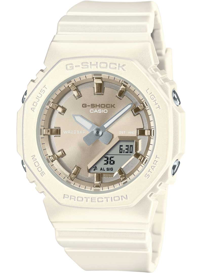 Casio | Pärlemorvit ana-digital G-Shock med miljövänlig silkefinish | GMA-P2100ST-7AER - Analog-digital-mix - Vit - Damklocka - Hartsled - Härdat...