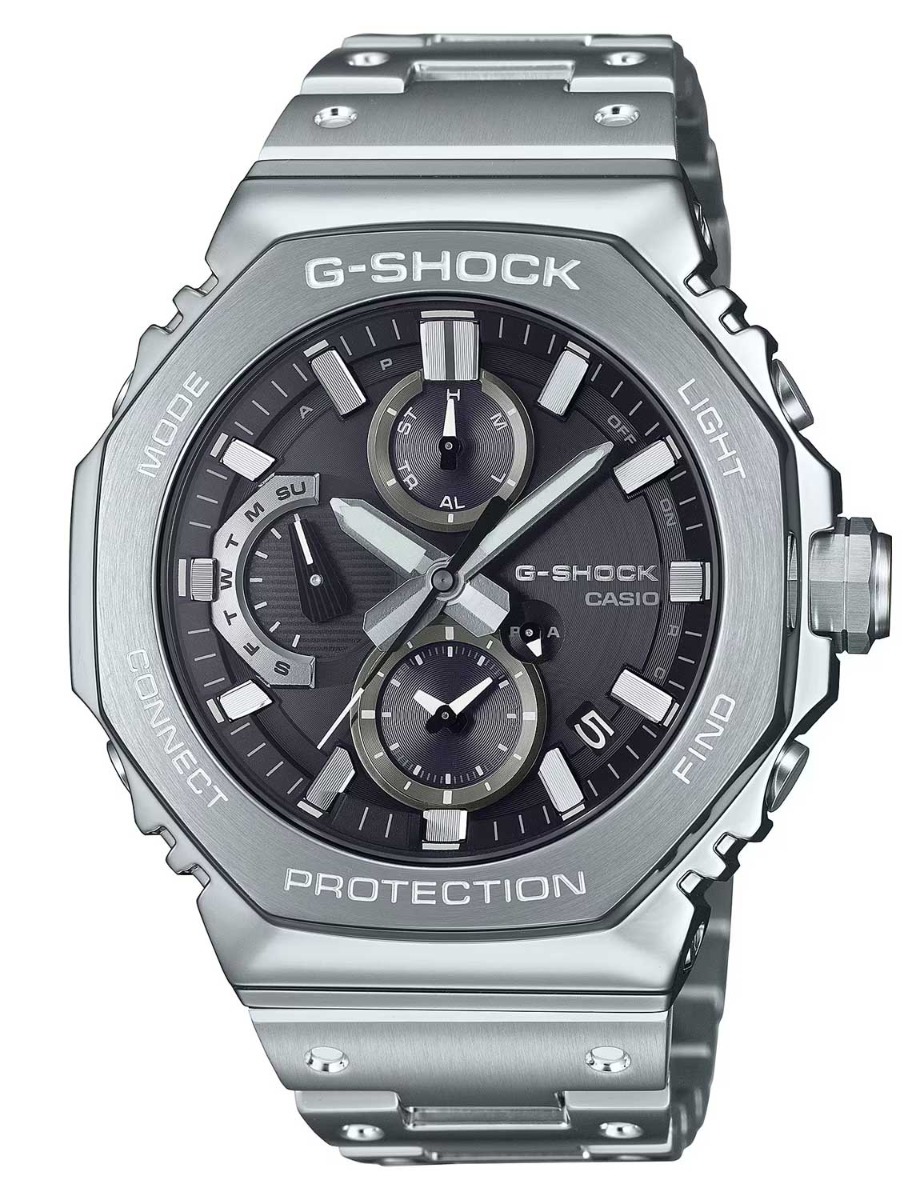 Casio | Full Metal G-Shock med oktagonal stålram och Bluetooth | GM-B2100D-1AER - Quartz - Silver - Herrklocka - Rostfri stål - Härdat mineralglas