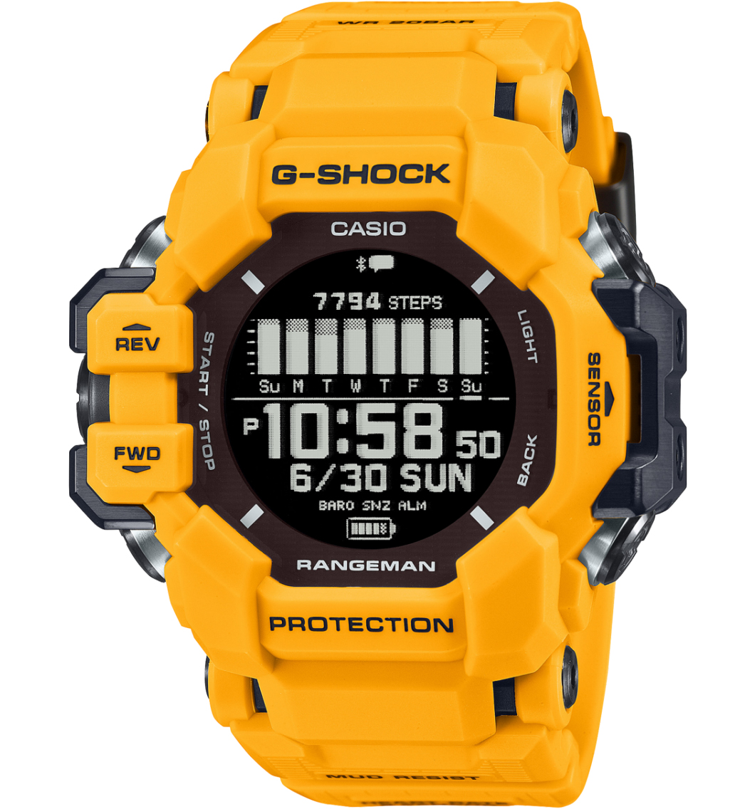 Casio | Rangeman GPS Solar G-Shock med pulsmätare och gul Master of G-design | GPR-H1000-9ER - Digitalt - Gul - Herrklocka - Fiber - Härdat 